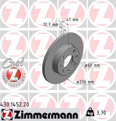 Zimmermann 430-1452-20 - Тормозной диск autobalta.com